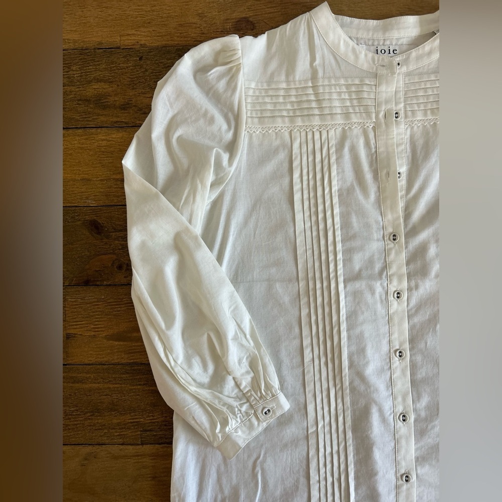 JOIE Vesta Pintucked Cottonvoile Blouse long sleeve minimalist preppy Feminine - Picture 11 of 15
